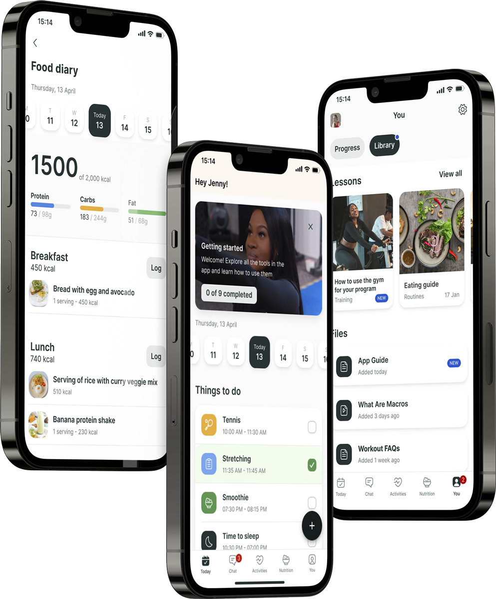 A mockup of the coaching app showcasing the features.